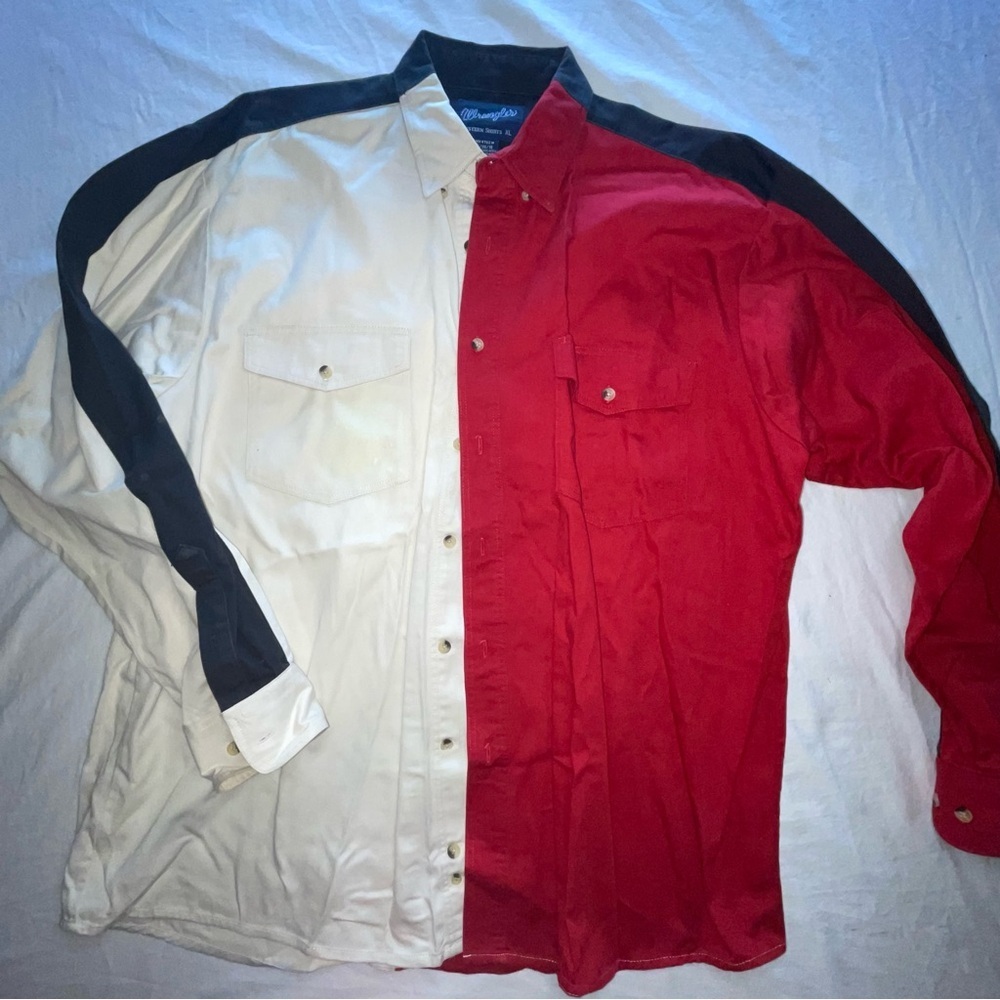Wrangler Western Shirts Men's XL Long Sleeve Button Up Red Black Cream PRELOVED